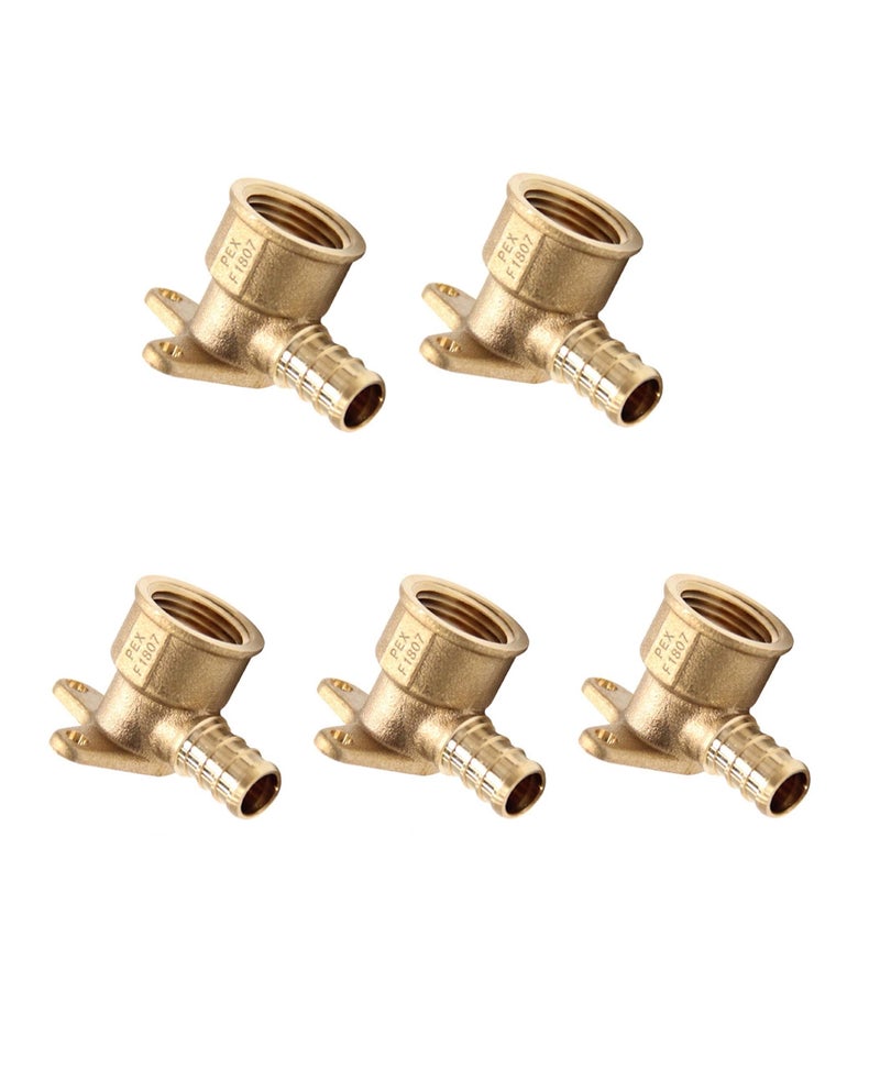 EFIELD (Pack of 5) Pex Fitting 1/2 Inch x 1/2 Inch Female NPT Drop-Ear Elbow Brass(5),(PEX1807156) - Image 1